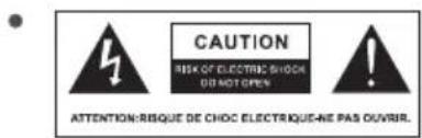CAUTION RISK OF ELECTRIC SHOCK DO NOT OPEN ATTENTION-RISQUE DE CHOC ELECTRIQUE-NE PAS OUVIR. !
