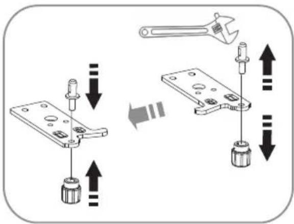 Diagram illustrating the installation of a mechanical component with labeled parts and directional arrows indicating assembly or repair.
