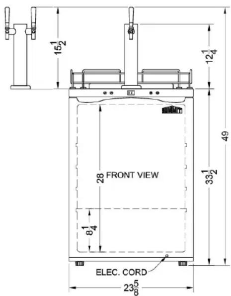 15½ 12¼ 49 28 FRONT VIEW 33½ 8¼ ELEC. CORD 23₈