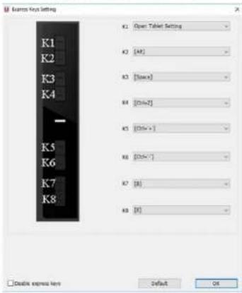 K1 Open Tablet Setting K2 [40] K3 [50x4] K4 [20x7] K5 [30x9] K6 [20x10] K7 [8] K8 [9] □ Double express key Default OK