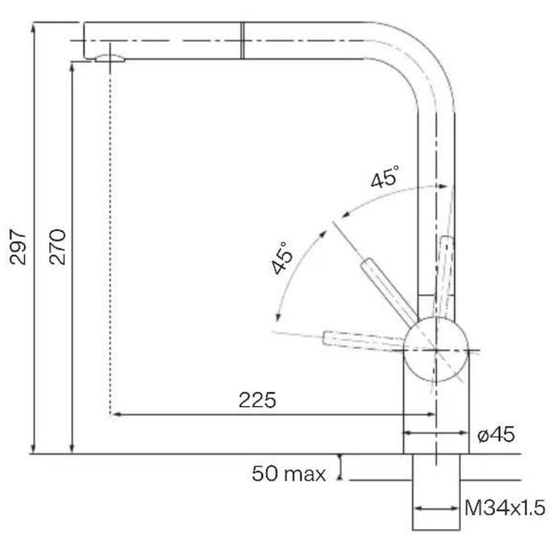 297 270 45° 45° 225 ø45 50 max M34x1.5