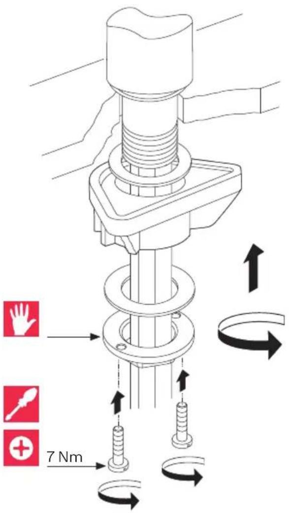 Technical diagram illustrating a mechanical assembly with labeled components and directional arrows indicating motion or movement.