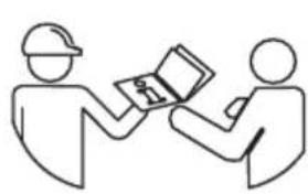 Simple line drawing of two figures reviewing a document together (no text or symbols)