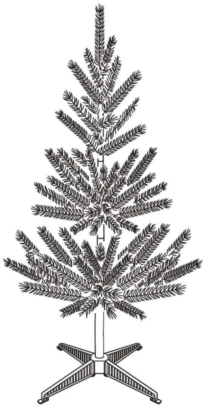 Line drawing of a Christmas tree with multiple branches and a central post (no text or symbols)