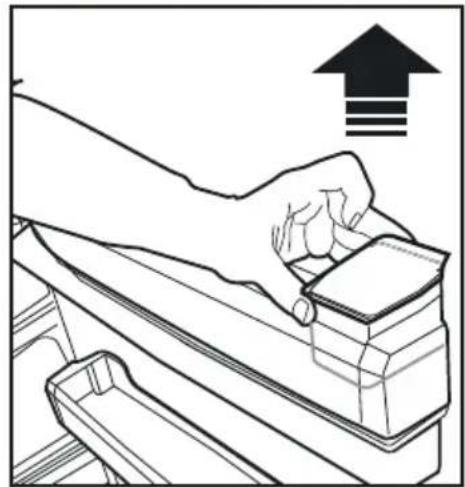 Line drawing of a hand opening a box with an upward arrow symbol (no text or labels).