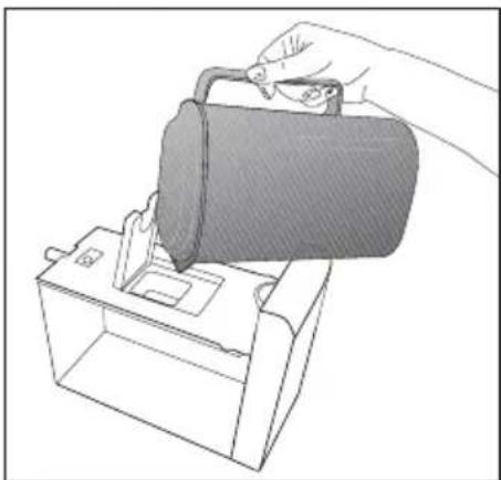 Line drawing of a hand pouring liquid into a container using a bag (no text or symbols)