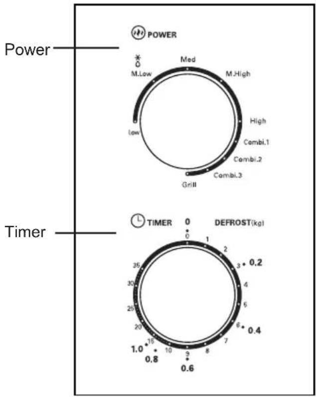 Power, M.Low, Med, M.High, High, Combi.1, Combi.2, Combi.3, Grill, Timer, 0, DEFROST (kg), 0.2, 0.4, 0.6, 0.8, 1.0, 10, 10, 8, 7, 6, 5, 4, 3, 2, 1, 0, 1.
