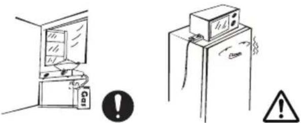 Illustration of a refrigerator with warning symbols (no text or labels).
