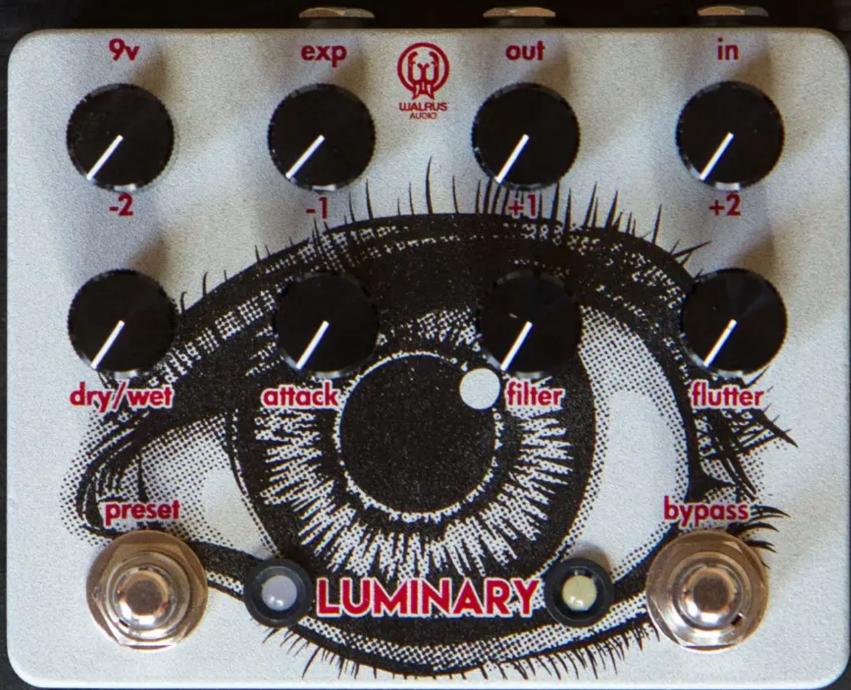 9v exp out in -2 -1 +1 +2 dry/wet attack filter flutter preset bypass LUMINARY