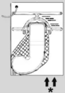 Simple line drawing of a sock with patterned gait and hanging rope, no text or symbols present.