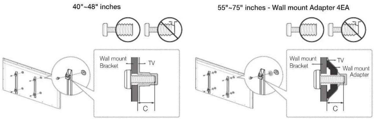 40"~48" inches Wall mount Bracket TV C 55"~75" inches - Wall mount Adapter 4EA Wall mount Bracket TV Wall mount Adapter C