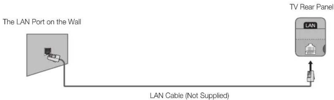The LAN Port on the Wall LAN Cable (Not Supplied) TV Rear Panel