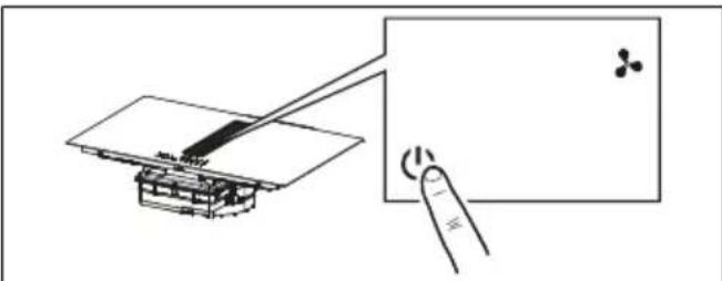 Diagram showing a device interacting with a screen, with a finger pointing to it (no text or symbols present)