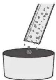 Simple line drawing of a container with liquid and particles rising from a cylindrical container (no text or symbols)