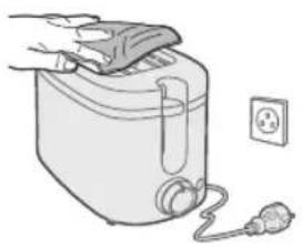 Illustration of a hand pressing a grater with a power outlet nearby (no text or symbols)