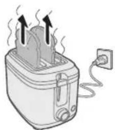 Illustration of a toaster with steam rising from its side, connected to a power outlet (no text or symbols)