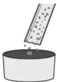 Simple line drawing of a container with liquid being poured into it (no text or symbols)
