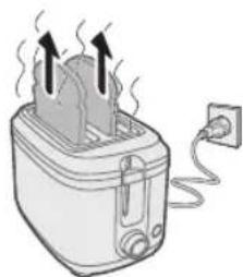 Illustration of a toaster with steam rising from its side, emitting heat and connected to a power outlet (no text or symbols)