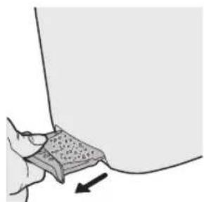 Illustration of a hand holding a textured rectangular object with an arrow indicating force or movement (no text or symbols)