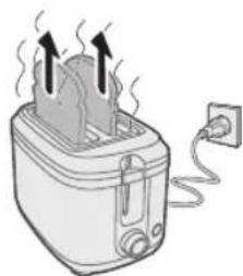 Illustration of a toaster with steam rising from its side, connected to a power outlet (no text or symbols)