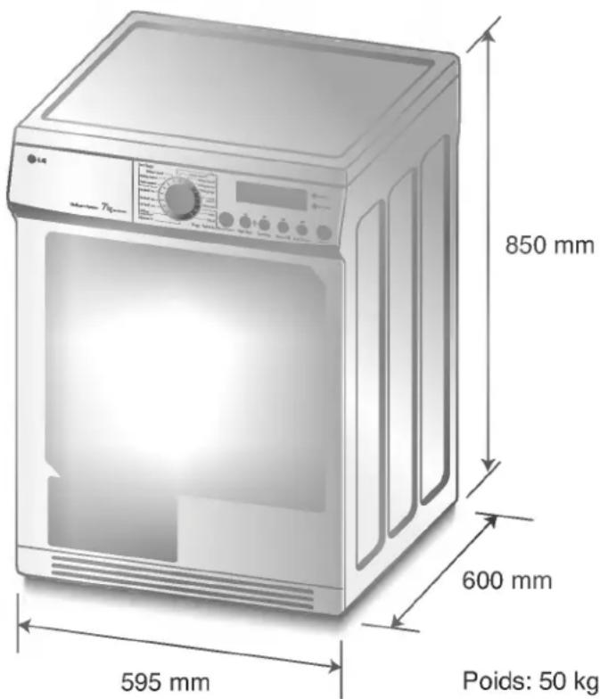 850 mm 600 mm 595 mm Poids: 50 kg
