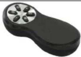 Black handheld electronic device with a circular button and six pins (no visible text or symbols).