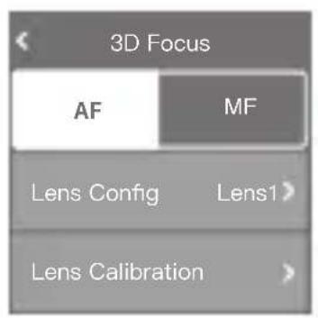 3D Focus AF MF Lens Config Lens1> Lens Calibration