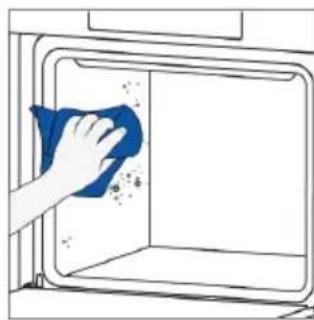Hand cleaning a window with a blue cloth, no text or symbols visible