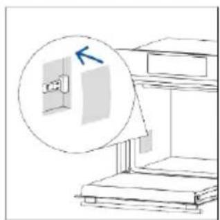 Diagram of a cabinet or rack with an inset showing a labeled component (no text or symbols present)