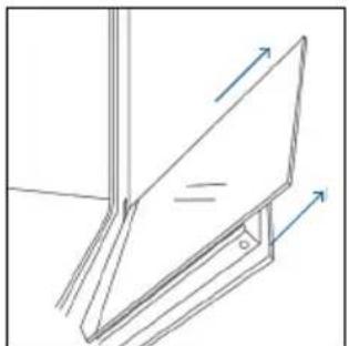 Simple line drawing of a folding chair or stand with arrows indicating direction (no text or symbols)
