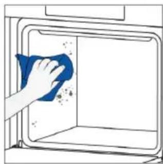 Hand cleaning a window with a blue cloth, no text or symbols visible