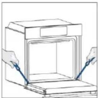 Line drawing of a cabinet with two hands inserting a tool into the opening; no text or symbols.