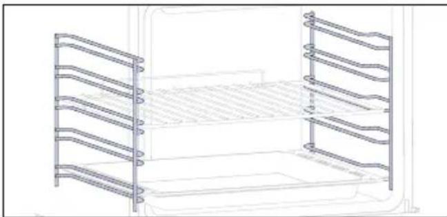 Line drawing of a two-tiered modular bed with horizontal and vertical metal supports.