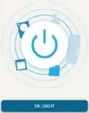 Circular icon with a blue power button and surrounding icons, no text or symbols present.