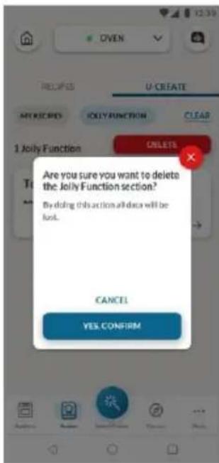 OVEN U-CREATE A##RICHES JOLYFUNCTION CLEAR 1 Jolly Function DELETE Are you sure you want to delete the Jolly Function section? By doing this action all data will be lost. CANCEL YES CONFIRM