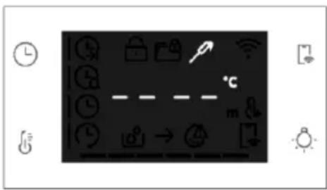 Camera LCD display screen showing time, weather, and navigation icons with 'c' and 'm' labels