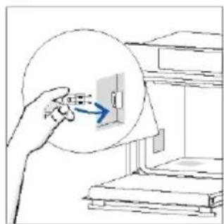 Illustration of a hand inserting a plug into a wall-mounted electrical outlet, with no text or symbols present.