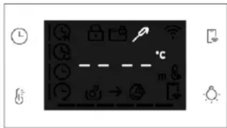 Weather interface icons with clock, lock, weather symbol, and directional indicators