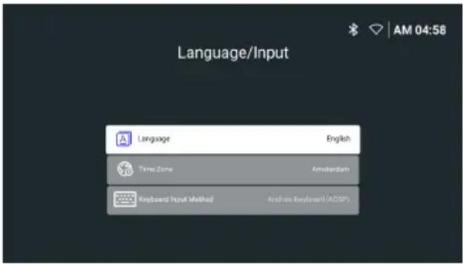 Language/Input: Language English, Time Zone Amsterdam, Keyboard Input Method Andras Keyboard (ADSP).