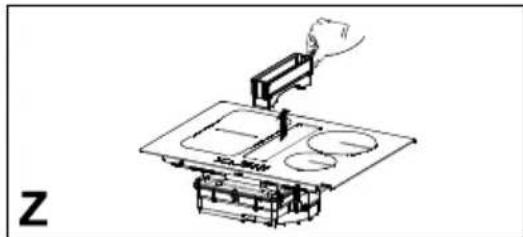Technical line drawing of a mechanical assembly with a hand operating a component (no text or symbols)