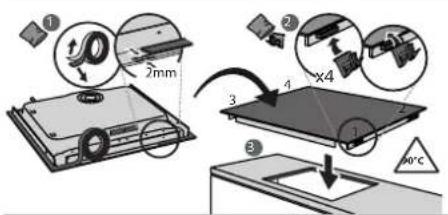 Diagram illustrating a mechanical assembly process with labeled components and dimensions, including a 2mm component and arc radius.