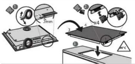 Diagram illustrating a device assembly process with numbered components and temperature indication.