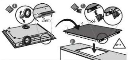 Diagram illustrating a mechanical assembly process with labeled parts and temperature indication.