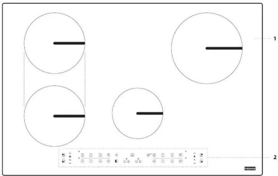 Pure geometric diagram with four circles and a control panel (no text or symbols).