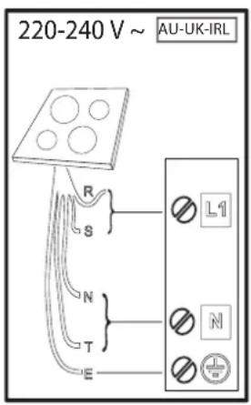 220-240 V ~ AU-UK-IRL, R, S, N, T, E, L1, N