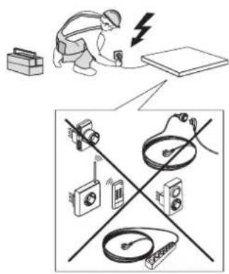 Diagram illustrating electrical circuitry with a worker, switches, and various electronic devices including radio, capacitors, and meters.