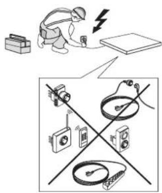 Diagram illustrating electrical safety and circuitry with labeled components including a worker, battery pack, switch, and various devices.
