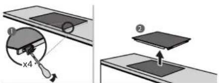 Diagram illustrating a mechanical setup with labeled components and a magnified cross-section view showing a component with 'x4' and an arrow.