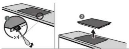 Diagram illustrating a mechanical setup with labeled components and a magnified cross-section view showing a tool and component.