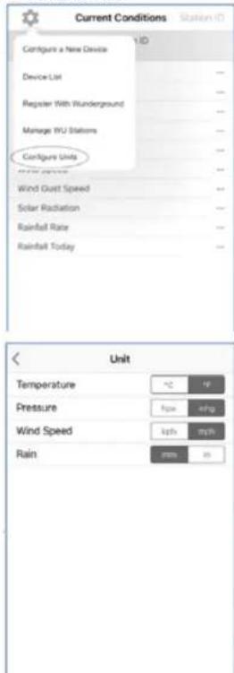 Current Conditions Station ID Configure a New Device Device List Register With Wunderground Manage I/U Stations Configure Units Wind Guest Speed Solar Radiation Rainfall Rate Rainfall Today Unit Temperature °C °F Pressure fpa ehp Wind Speed kph mph Rain mm in